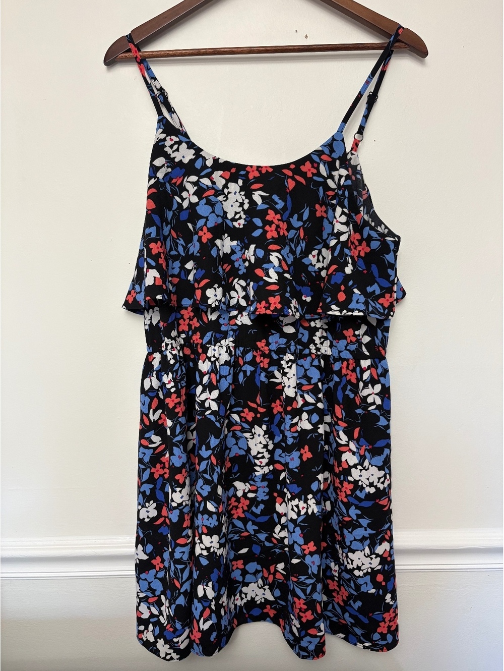ELLE Women's Floral Print Sleeveless Dress, Size Large, 100% Polyester